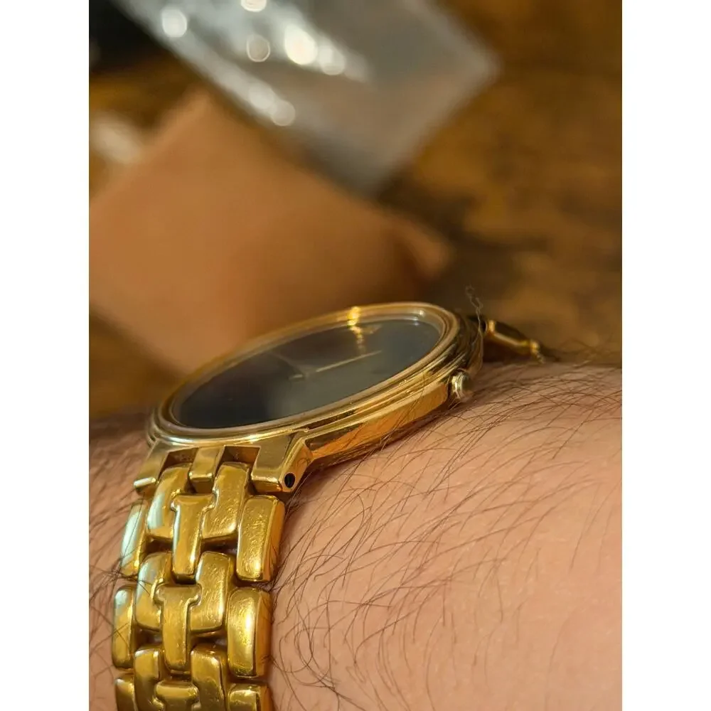 Seiko Lassale Gold Tone Quartz Watch Black Dial Date Integrated Bracelet